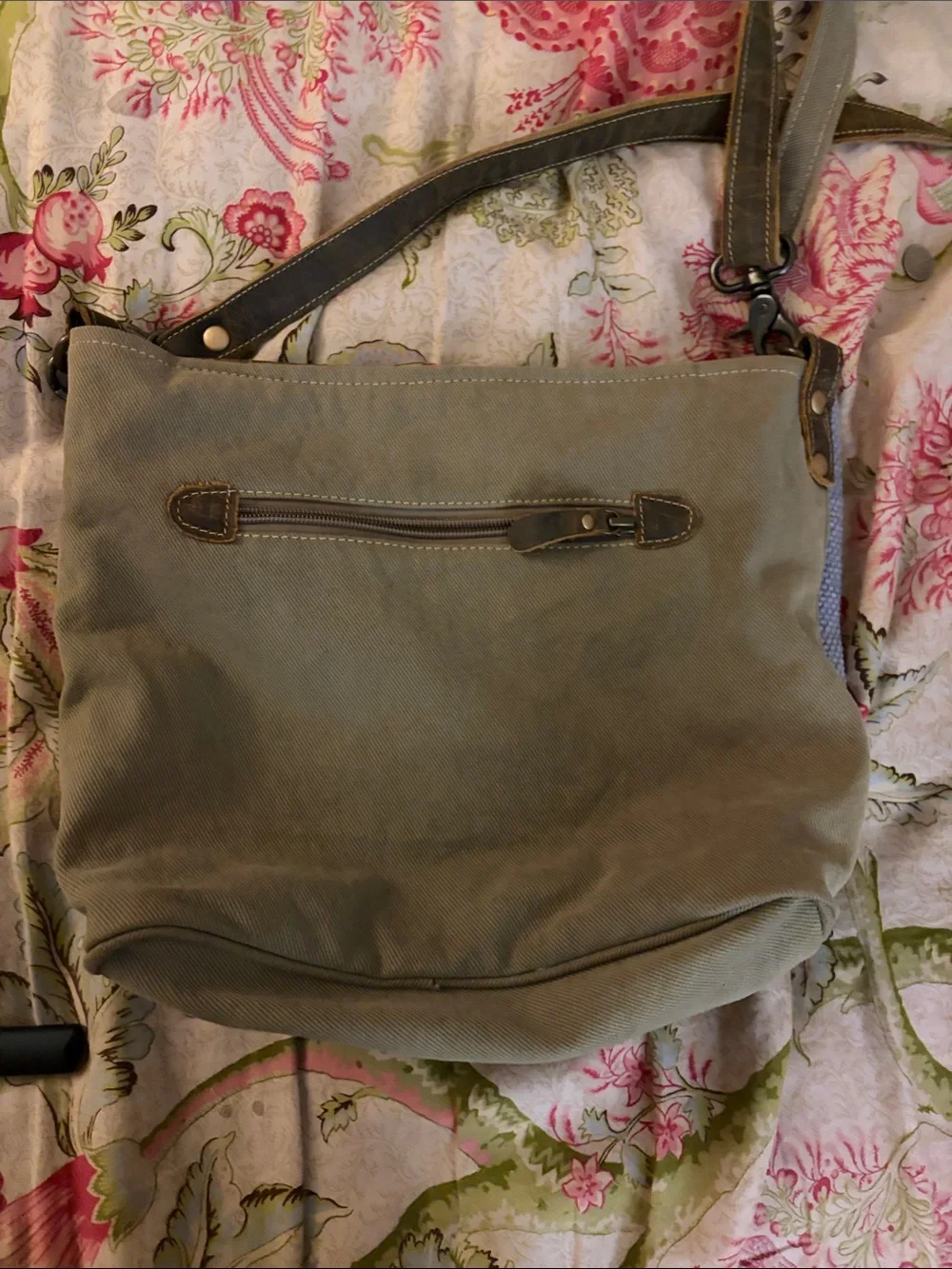 Myra Bag Gray and Brown Distressed Leather Crossbody